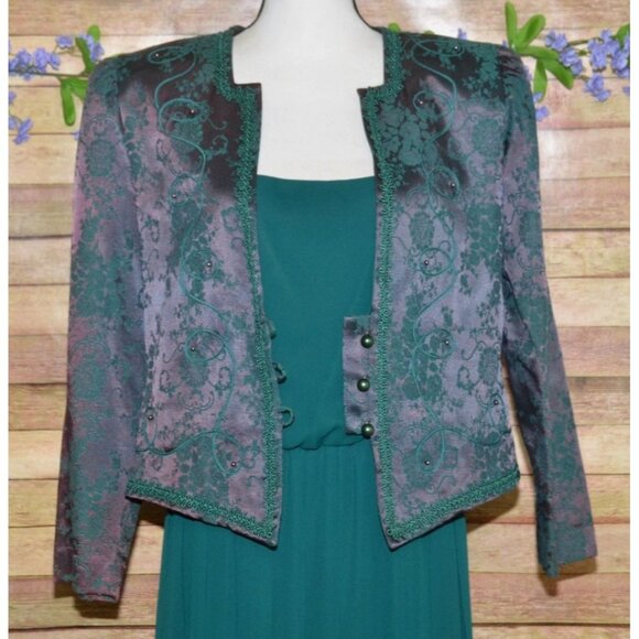 Vintage Nah Nah Collection Green Jacket & Maxi Dress Size M Jacquard Embroidered - Picture 3 of 14